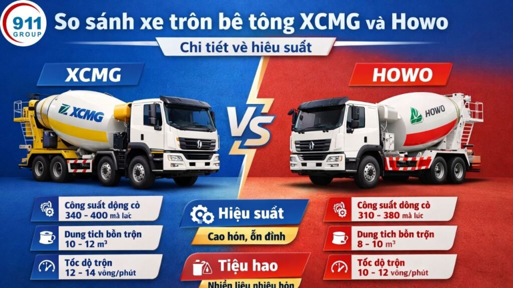 So sánh xe trộn bê tông XCMG và Howo chi tiết về hiệu suất