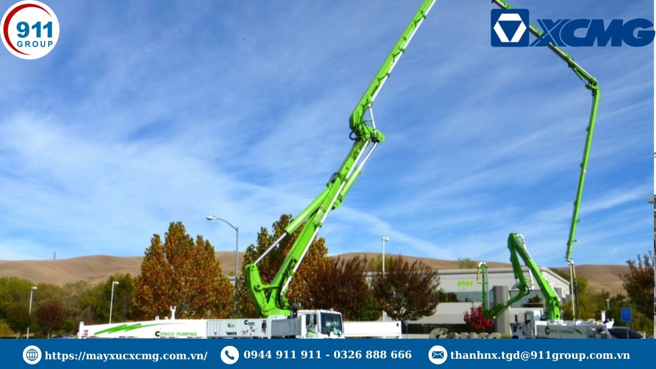 Xe bơm bê tông được sử dụng trong các công trình xây dựng cao tầng, tầng hầm...