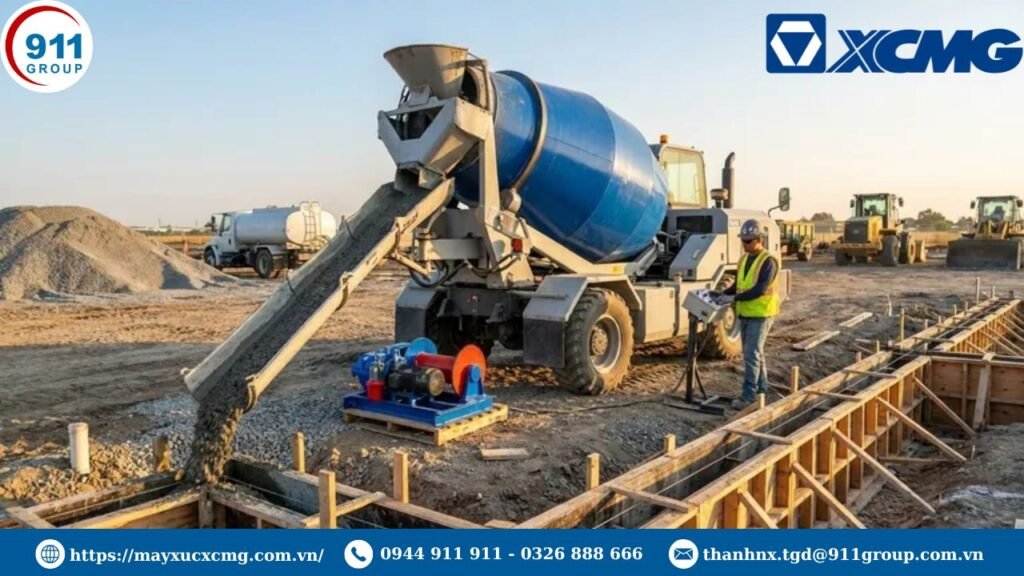 Xe trộn bê tông tại công trường