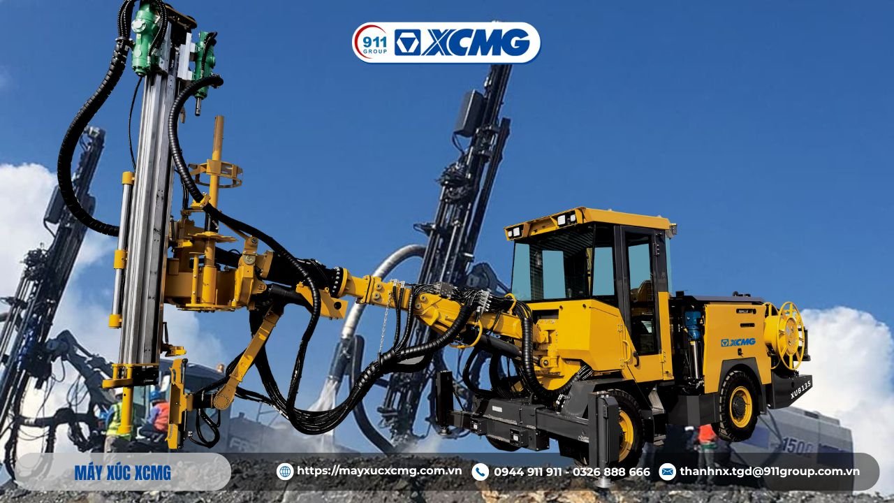 Máy khoan đá đang thực hiện nhiệm vụ ở công trình